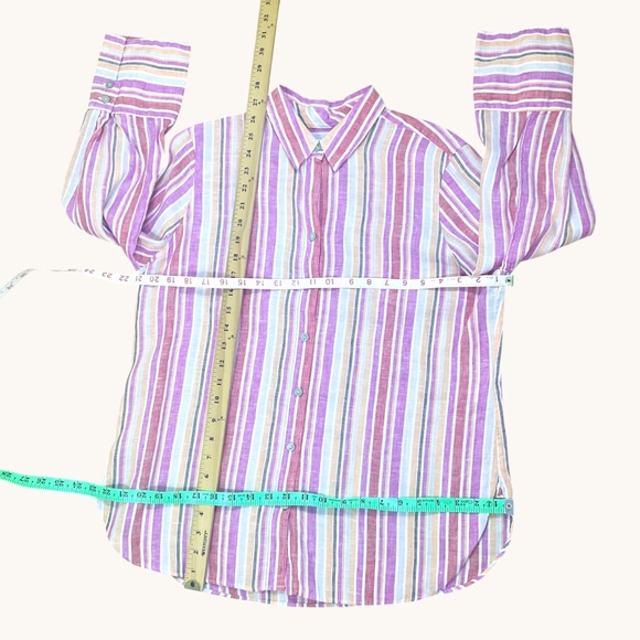 Chico’s Linen Shirt Stripe Button Down Pink Yellow (8) - Picture 7 of 8